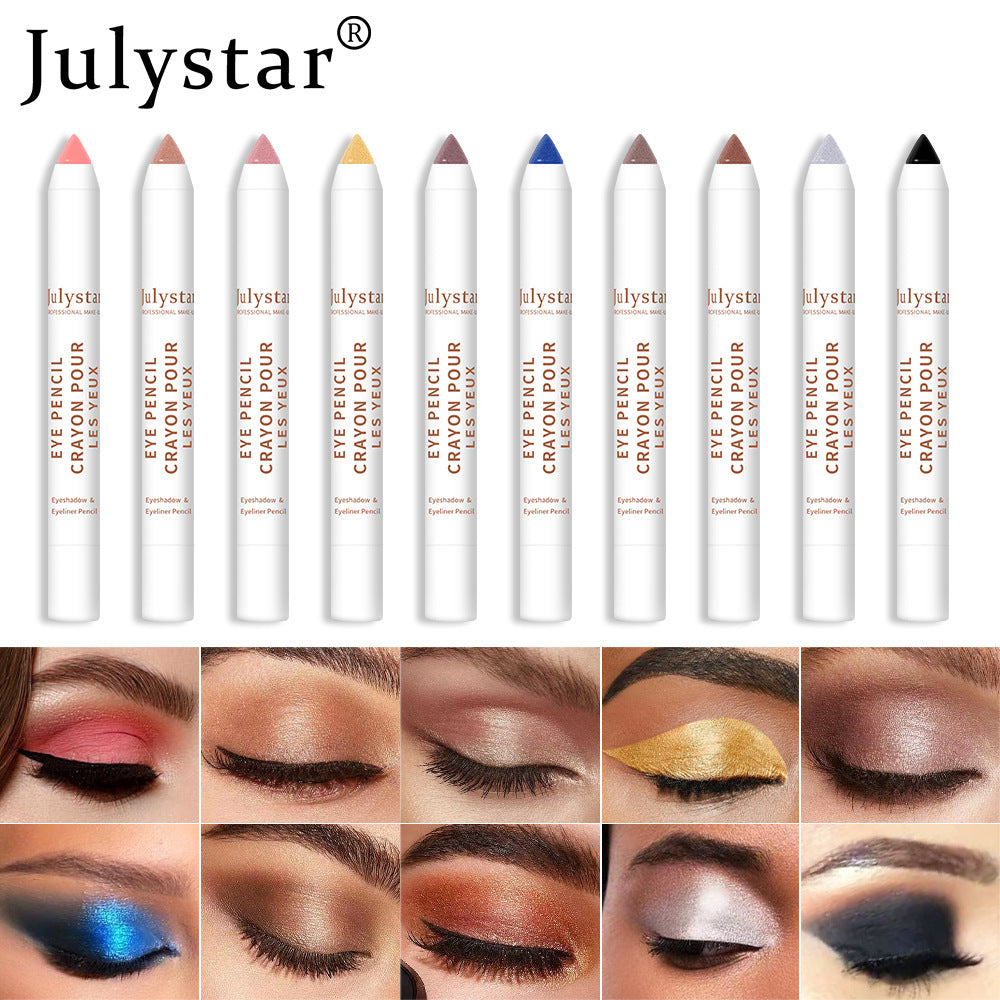 Linha de lápis de olhos em vários tons vibrantes com aplicação em modelos, destacando o produto Cosmetics Monochrome Eyeshadow Beauty Eye Shadow Stick com acabamento intenso e duradouro.