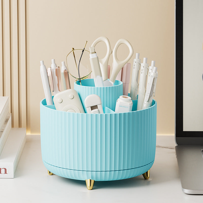 Home desktop rotatable dustproof large capacity pen holder storage box bathroom cosmetics sundries storage box azul claro, organizado com canetas, tesoura e acessórios, ideal para suplementos premium naturais para energia, vitalidade e saúde cognitiva, desenvolvidos para o mercado português.