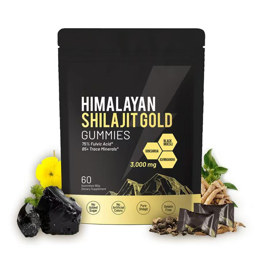 Embalagem de Kidney Support Shilajit Gummies com suplementos premium naturais para energia, vitalidade e saúde cognitiva, apresentados com ingredientes naturais e formulação avançada.
