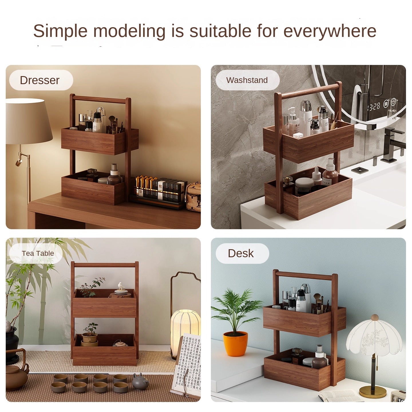 Cosmetics storage box desktop tabletop box em madeira, ideal para organizar suplementos premium naturais para energia, vitalidade e saúde cognitiva com estilo e praticidade.