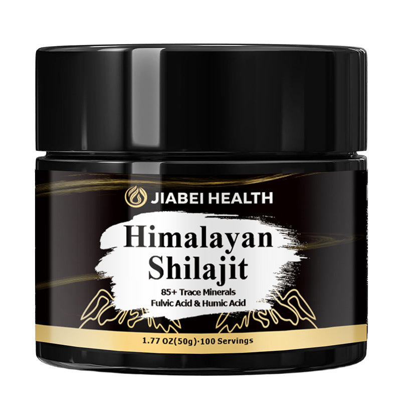 Frasco preto com tampa preta contendo Shilajit Resin, suplemento premium natural para energia, vitalidade e saúde cognitiva, ideal para o mercado português.
