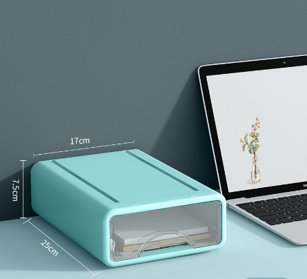 Caixa de armazenamento transparente do tipo gaveta para escritório, casa ou mesa, design compacto em azul para organização de material de escritório, ideal para suplementos premium naturais para energia, vitalidade e saúde cognitiva, desenvolvidos para o mercado português, com fácil acesso e visualização. Office home desktop cosmetics stationery transparent storage box drawer type sundries storage box.