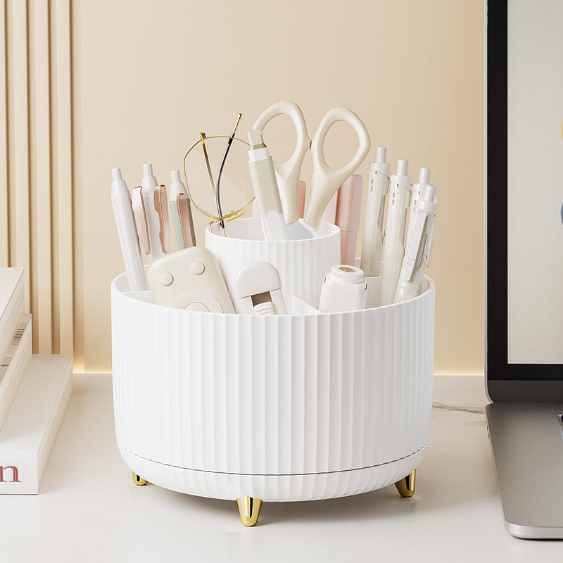 Organizador branco Home desktop rotatable dustproof large capacity pen holder storage box bathroom cosmetics sundries storage box, ideal para guardar canetas, tesoura e utensílios com design funcional e moderno.
