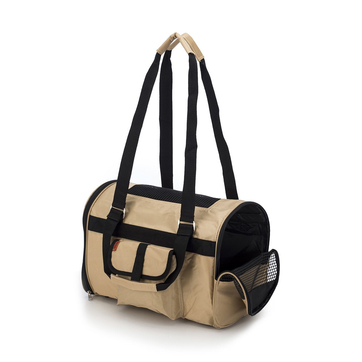 Transportadora khaki para animais, modelo 566 Jet Carrier - Pet Carrier, com alças resistentes e bolso frontal, ideal para transportar o seu animal em conforto e segurança.