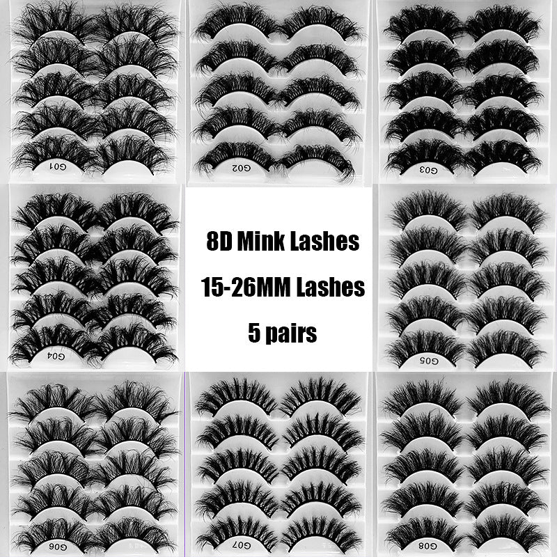 5 Pairs Of New Style Fake Eyelashes Of Fried Hair 8D FLUFFY apresentadas em diversas variações de estilo e volume, ideais para realçar a beleza natural com um toque sofisticado e moderno.