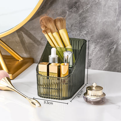 Organizador de cosméticos elegante com pincéis e frascos, apresentando Multi-grid desktop storage box Cosmetics sorting box Storage box, ideal para manter suplementos premium naturais para energia, vitalidade e saúde cognitiva.