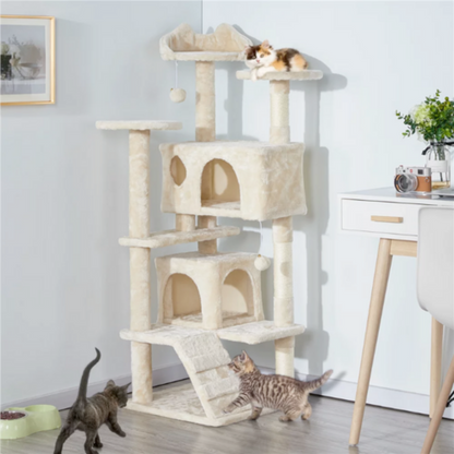Cat Climbing Sisal Rope Tower com design multifuncional, ideal para distração e descanso dos gatos, promovendo bem-estar natural e vitalidade no ambiente doméstico.