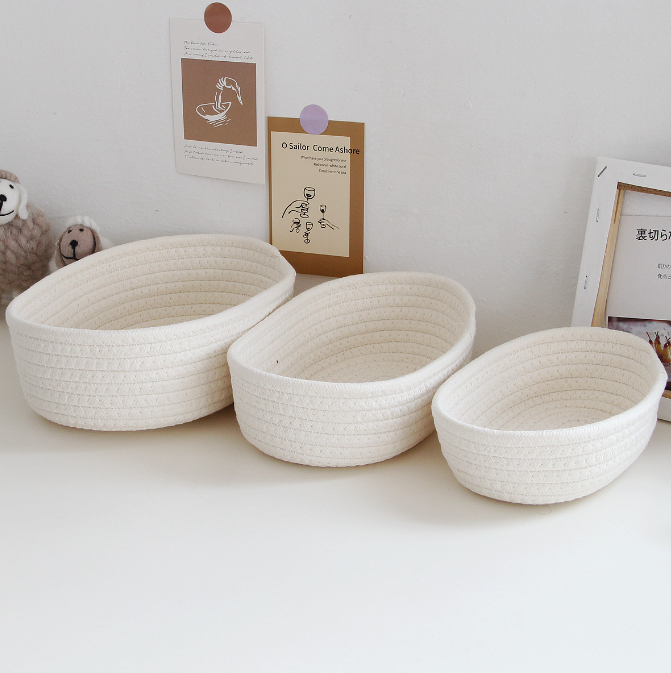 Storage box desktop miscellaneous items storage basket cosmetics snacks hallway hand woven cotton thread storage basket em algodão branco trançado à mão, ideal para organização de suplementos premium naturais para energia, vitalidade e saúde cognitiva, desenvolvidos para o mercado português.
