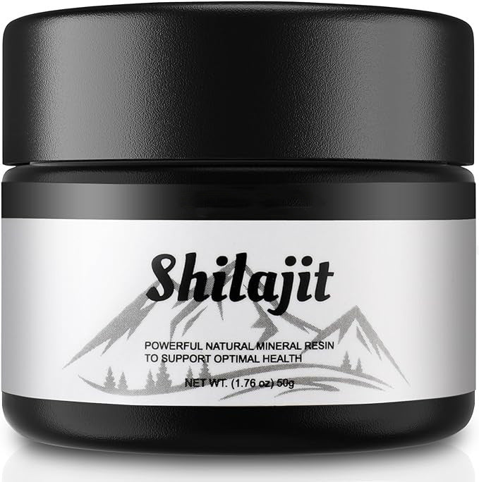 Frasco preto elegante de Pure Himalayan Organic Shilajit Resin, suplementos premium naturais para energia, vitalidade e saúde cognitiva, desenvolvidos para o mercado português.
