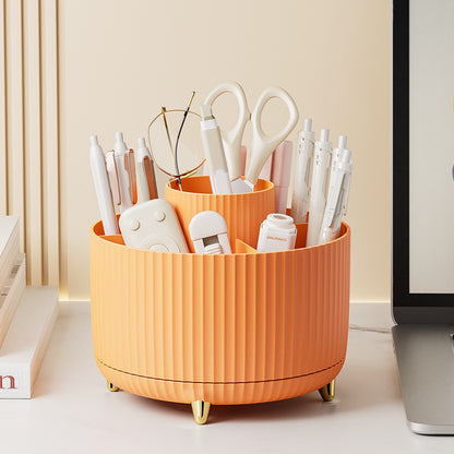 Home desktop rotatable dustproof large capacity pen holder storage box bathroom cosmetics sundries storage box laranja com divisórias, organizador de secretária elegante para suplementos premium naturais para energia, vitalidade e saúde cognitiva.