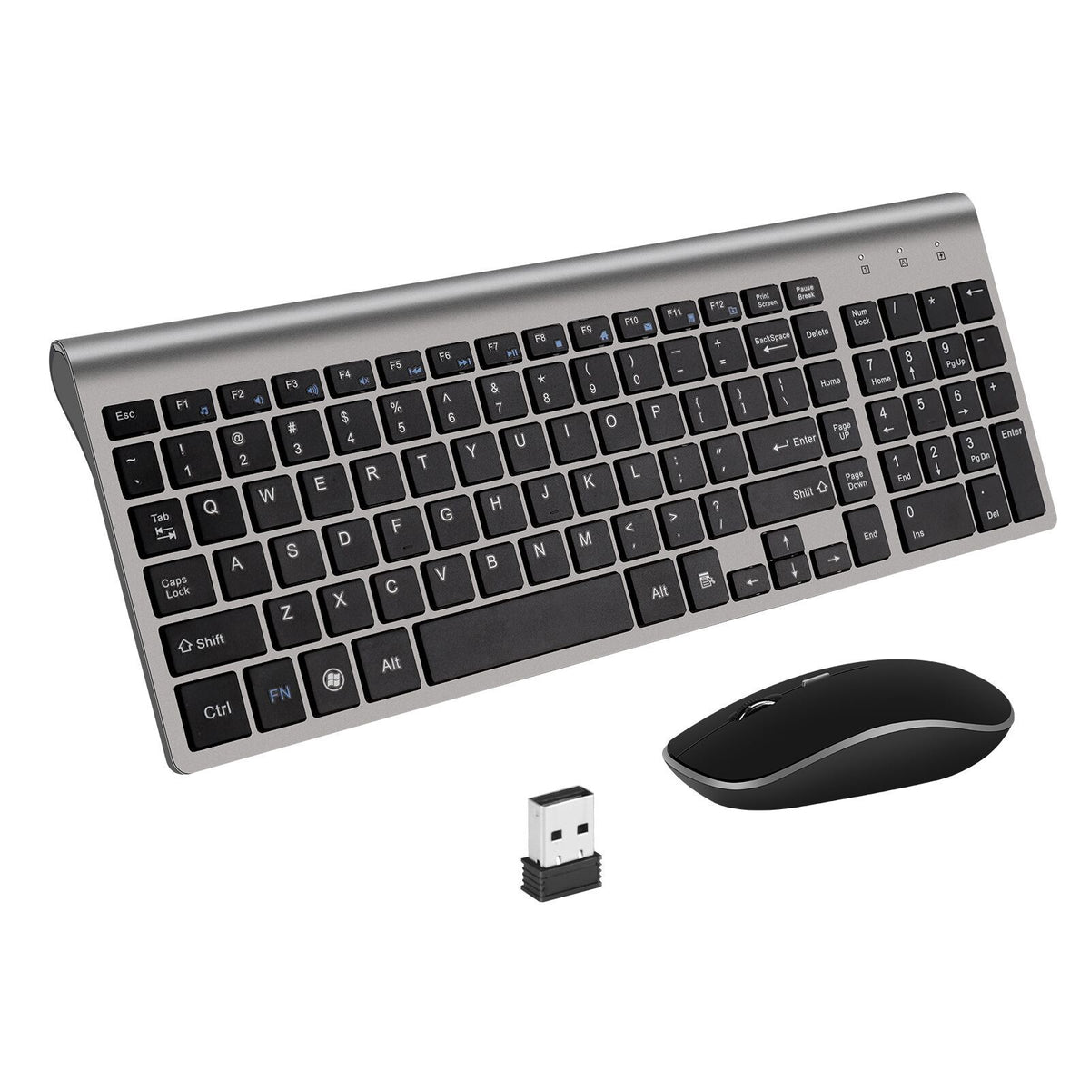 Detalhe das teclas do teclado sem fio para escritório e do mouse ao lado