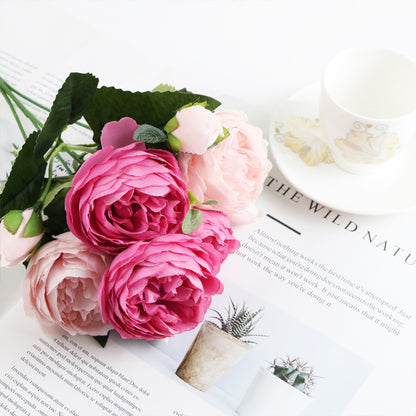 Buquê delicado com 5 Small Peonies Korean Small Bouquets 5 Philips Rose Simulation Flowers Household Wedding Rose Bouquets, ideal para decoração elegante e natural, complementando suplementos premium naturais para energia, vitalidade  e saúde cognitiva, desenvolvidos para o mercado português.