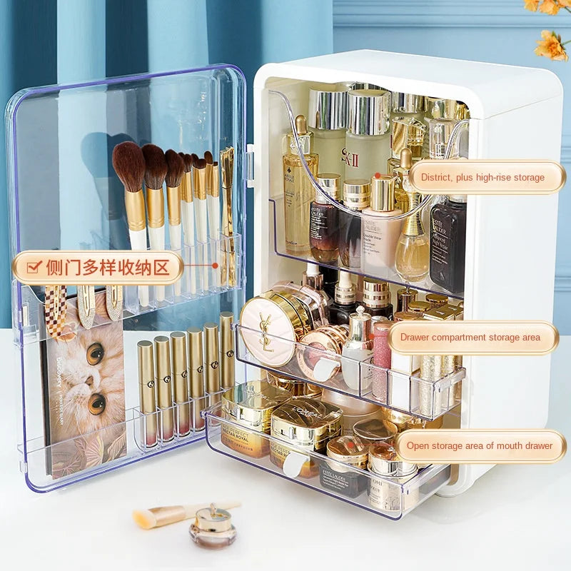 Cosmetics storage cabinet, desktop large capacity drawer type cosmetics storage box branco com organização para pincéis, batons e frascos de cosméticos, ideal para suplementos premium naturais para energia, vitalidade e saúde cognitiva.