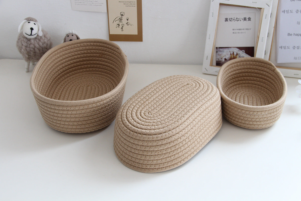 Conjunto de Storage box desktop miscellaneous items storage basket cosmetics snacks hallway hand woven cotton thread storage basket em algodão trançado, ideal para organização elegante e funcional de suplementos premium naturais para energia, vitalidade e saúde cognitiva.