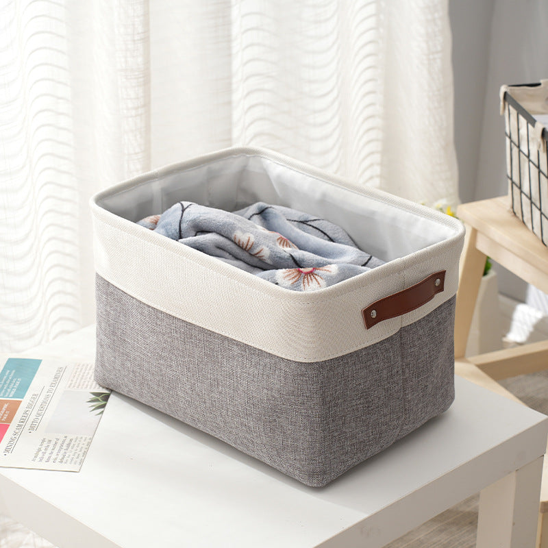 Thickened foldable portable clothing storage basket books snacks toys cosmetics storage box em tecido cinza e bege, organizador funcional para suplementos premium naturais para energia, vitalidade e saúde cognitiva.