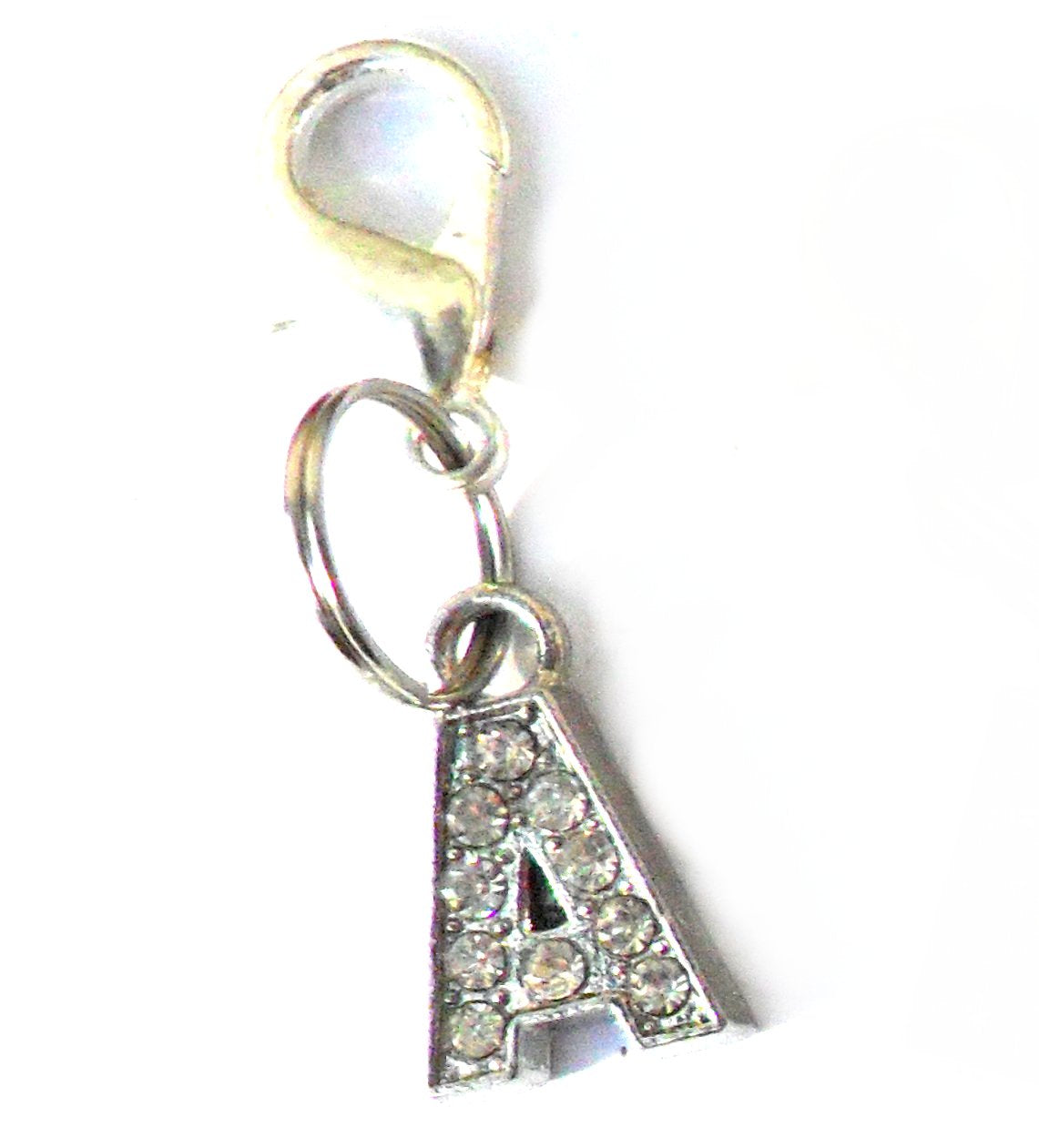 Pingente em forma da letra A cravejado com cristais, parte da coleção A-Z Crystal Letter Pet Charms, elegante e delicado para acessórios de animais de estimação.