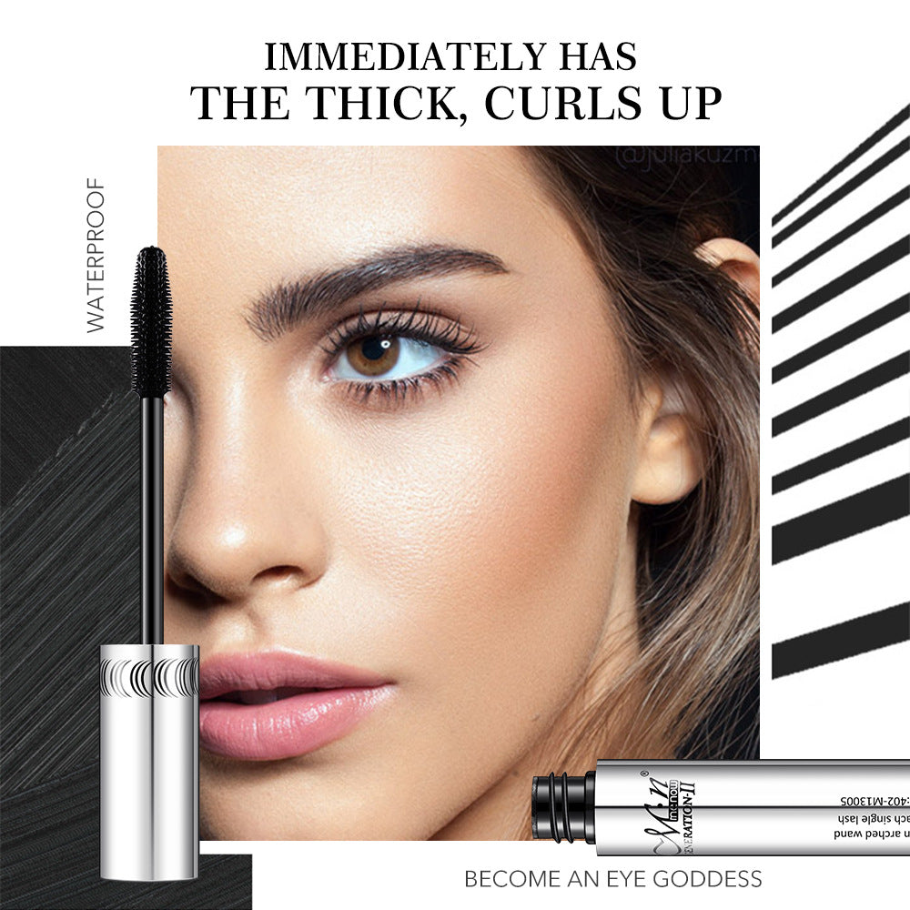Imagem promocional do sMiele Makeup Thicker Imitation Water Mascara Cosmetic destacando cílios grossos, curvados e efeito à prova d&