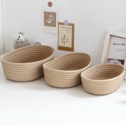 Conjunto de Storage box desktop miscellaneous items storage basket cosmetics snacks hallway hand woven cotton thread storage basket em algodão trançado à mão, ideal para organização de suplementos premium naturais para energia, vitalidade e saúde cognitiva, desenvolvidos para o mercado português.