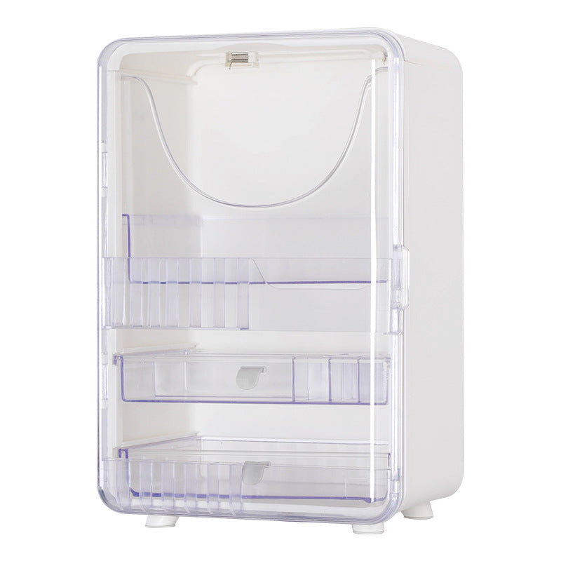Cosmetics storage cabinet, desktop large capacity drawer type cosmetics storage box branco com gavetas transparentes para organização de suplementos premium naturais para energia, vitalidade e saúde cognitiva, desenvolvidos para o mercado português.