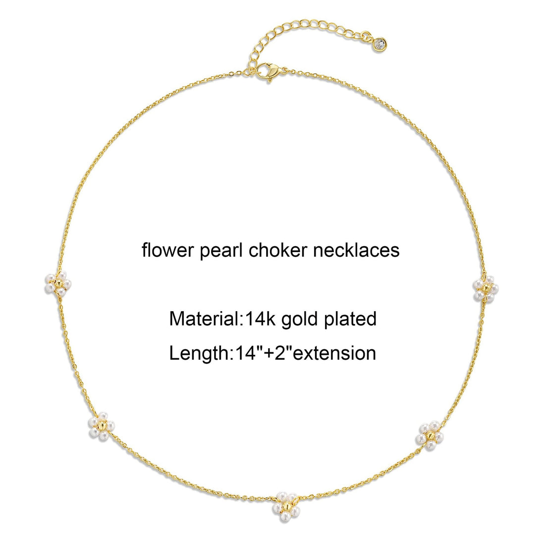 Colar 5 flower necklaces pearl collarbone chains em banho de ouro 14k, com flores delicadas em pérolas, acessórios elegantes para complementar suplementos premium naturais para energia, vitalidade e saúde cognitiva.