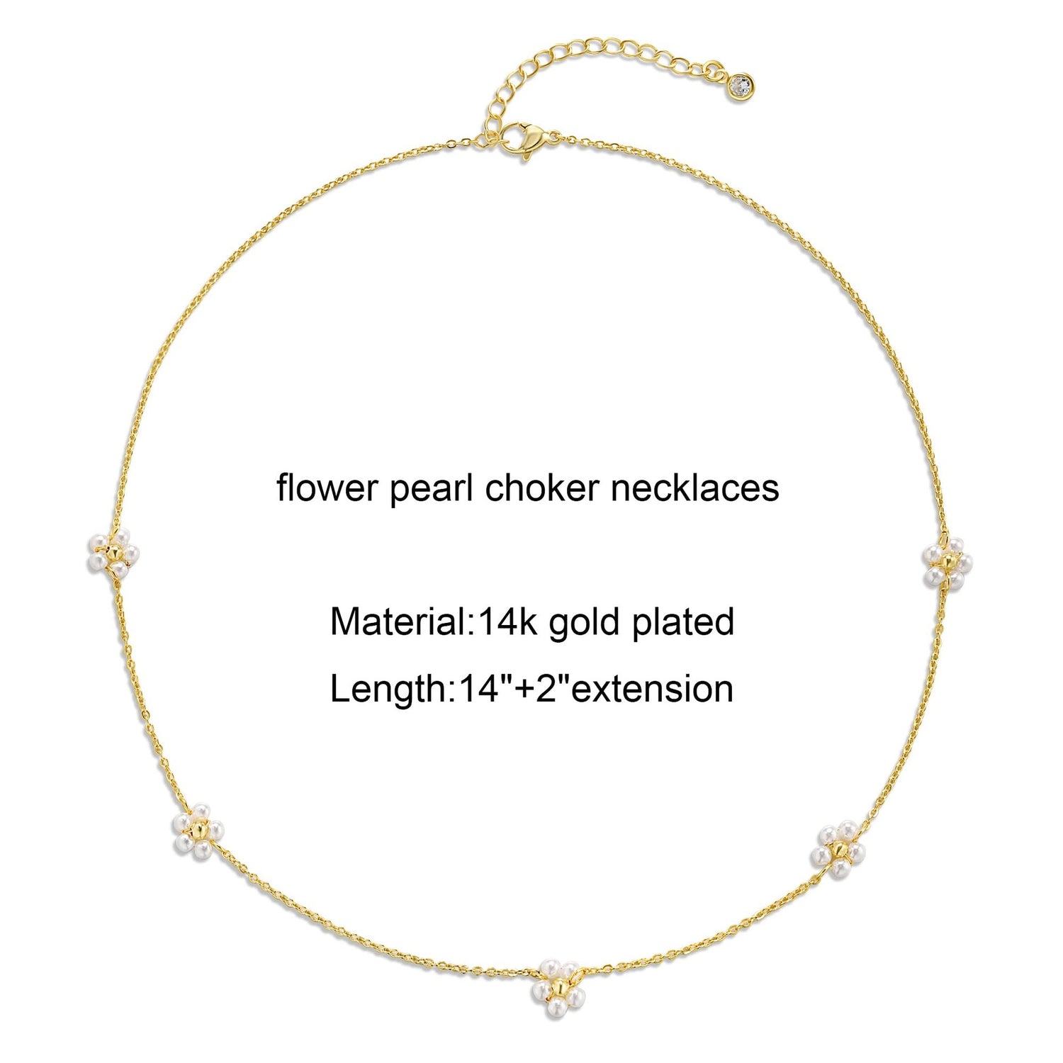 Colar 5 flower necklaces pearl collarbone chains em banho de ouro 14k, com flores delicadas em pérolas, acessórios elegantes para complementar suplementos premium naturais para energia, vitalidade e saúde cognitiva.