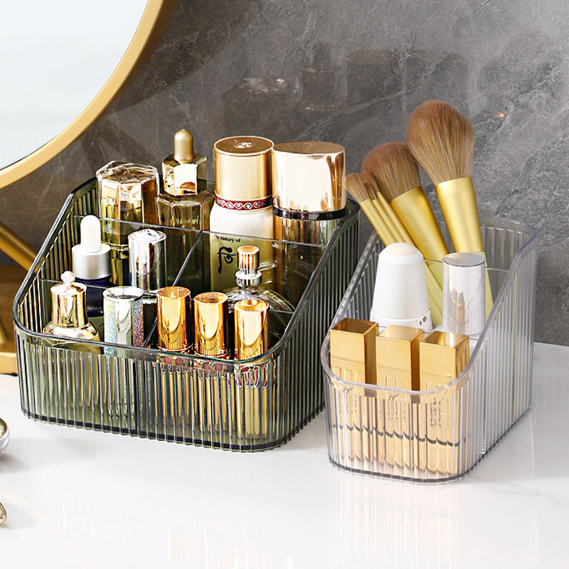 Multi-grid desktop storage box Cosmetics sorting box Storage box em acrílico transparente com compartimentos para organizar pincéis, cosméticos e suplementos premium naturais para energia, vitalidade e saúde cognitiva.