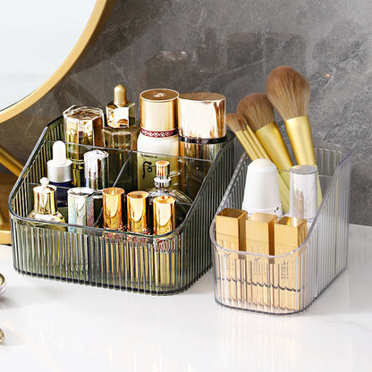 Multi-grid desktop storage box Cosmetics sorting box Storage box em acrílico transparente com compartimentos para organizar pincéis, cosméticos e suplementos premium naturais para energia, vitalidade e saúde cognitiva.