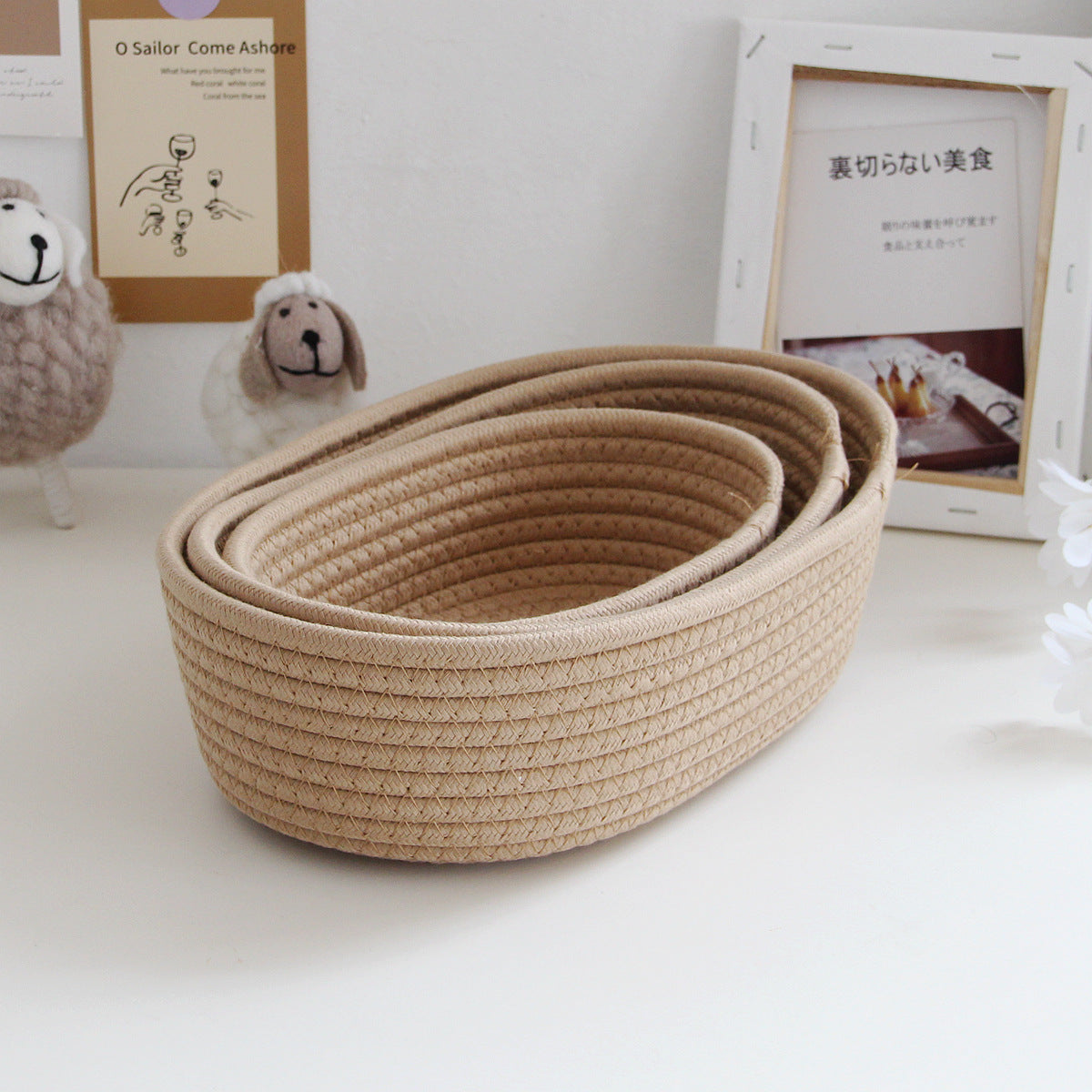 Storage box desktop miscellaneous items storage basket cosmetics snacks hallway hand woven cotton thread storage basket em tom bege, ideal para organização prática e decorativa de suplementos premium naturais para energia, vitalidade e saúde cognitiva.