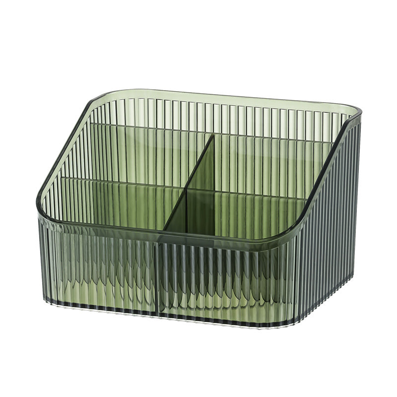Multi-grid desktop storage box Cosmetics sorting box Storage box em plástico verde translúcido com divisórias para organizar suplementos premium naturais para energia, vitalidade e saúde cognitiva.