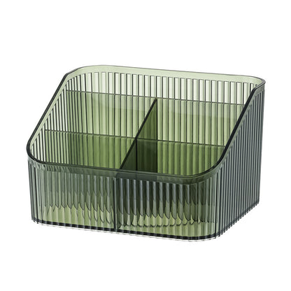 Multi-grid desktop storage box Cosmetics sorting box Storage box em plástico verde translúcido com divisórias para organizar suplementos premium naturais para energia, vitalidade e saúde cognitiva.