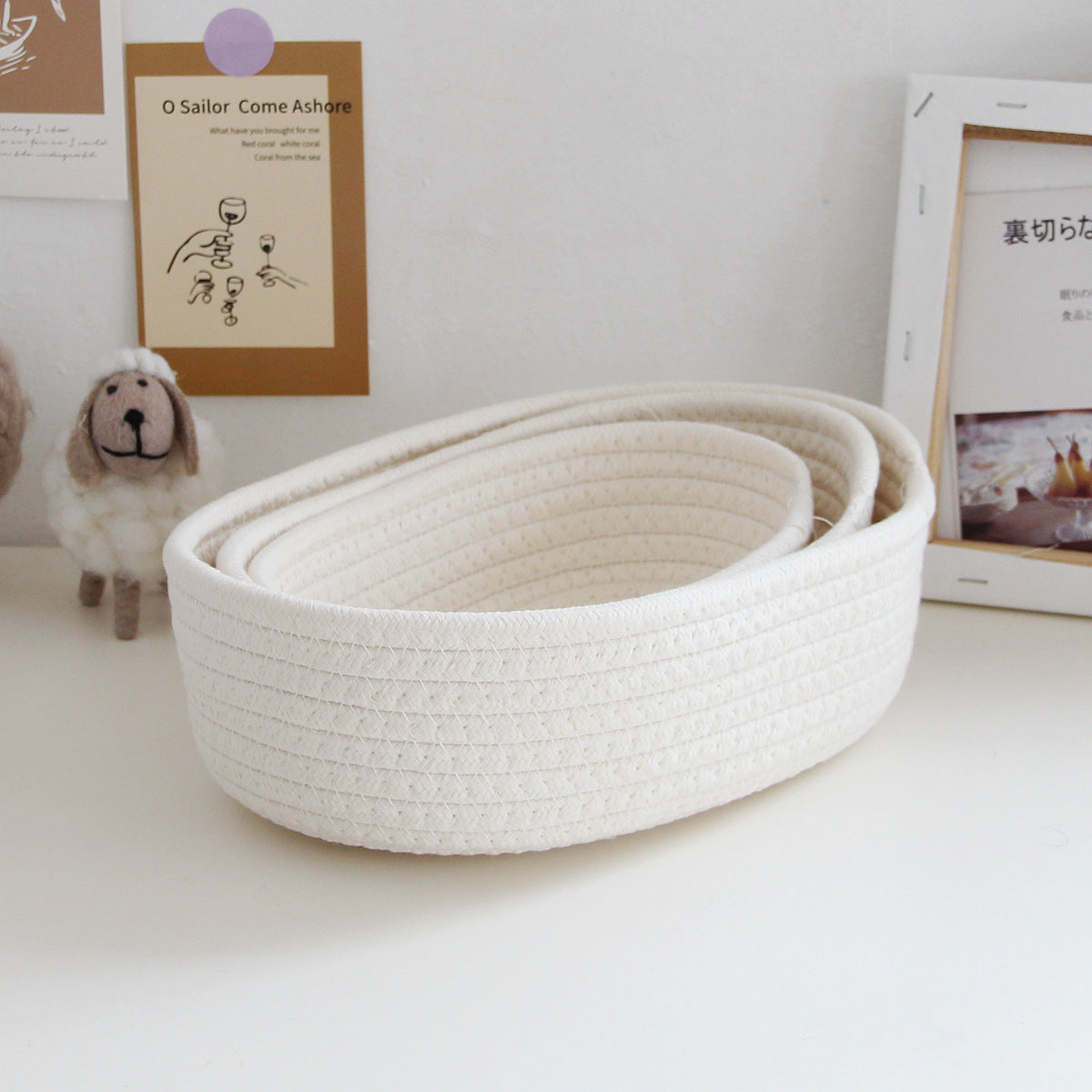 Storage box desktop miscellaneous items storage basket cosmetics snacks hallway hand woven cotton thread storage basket em algodão branco tecido à mão, ideal para organização de suplementos premium naturais para energia, vitalidade e saúde cognitiva.