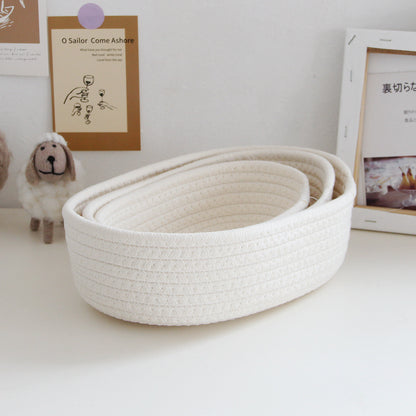 Storage box desktop miscellaneous items storage basket cosmetics snacks hallway hand woven cotton thread storage basket em algodão branco tecido à mão, ideal para organização de suplementos premium naturais para energia, vitalidade e saúde cognitiva.