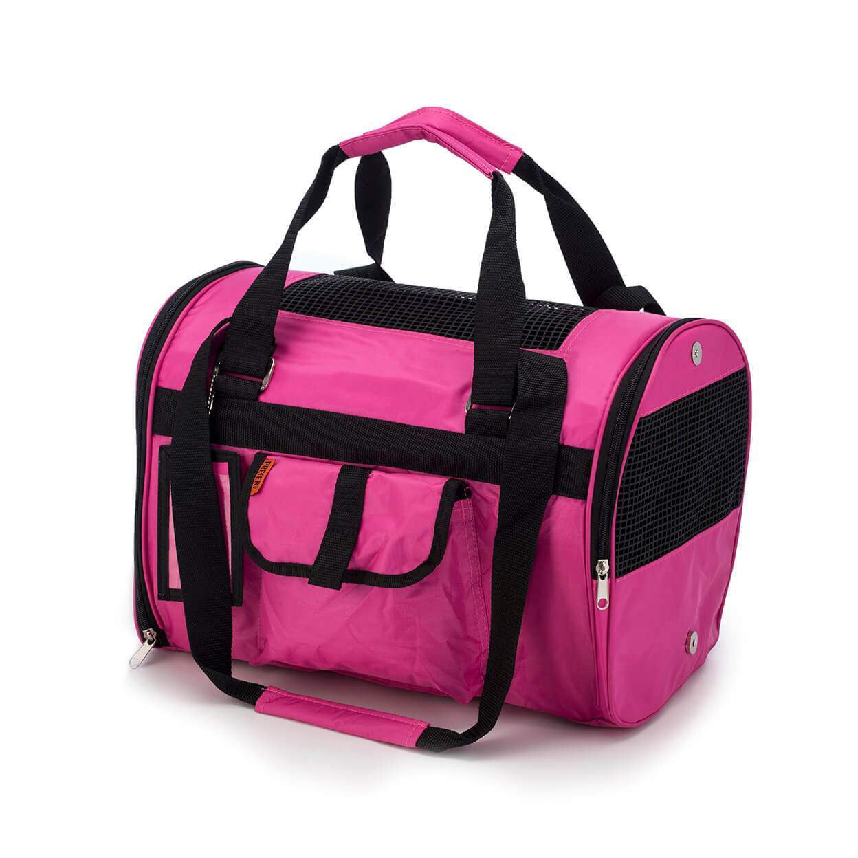 Bolsa de transporte para animais cor rosa com detalhes em preto, modelo 566 Jet Carrier - Pet Carrier, ideal para transportar animais de forma segura e confortável, suplementos premium naturais para energia, vitalidade e saúde cognitiva, desenvolvidos para o mercado português.