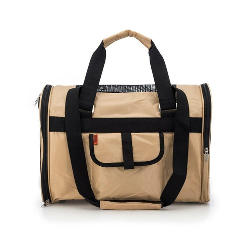 Mala de transporte para animais de estimação 566 Jet Carrier - Pet Carrier em tecido resistente de cor caqui com alças pretas reforçadas, ideal para transportar confortavelmente o seu pet.