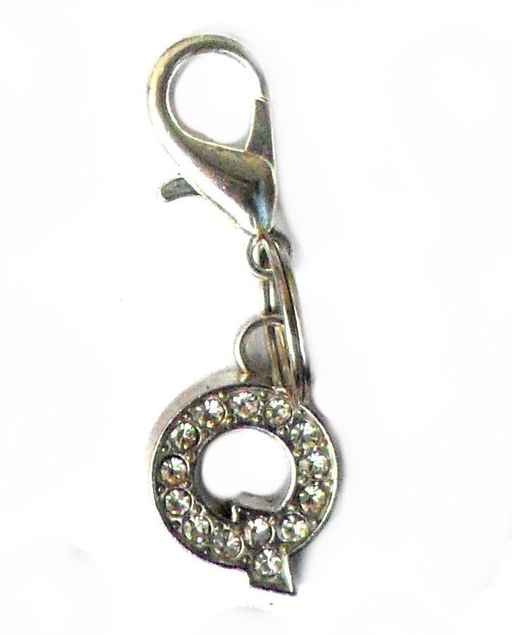 Pingente de cristal com letra Q, parte da coleção A-Z Crystal Letter Pet Charms, ideal para acessórios personalizados com estilo e brilho, complementando suplementos premium naturais para energia, vitalidade e saúde cognitiva.