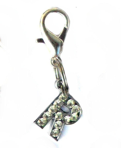 Pingente letra R com cristais brilhantes, parte da coleção A-Z Crystal Letter Pet Charms, perfeito para complementar acessórios e representar suplementos premium naturais para energia, vitalidade e saúde cognitiva desenvolvidos para o mercado português.