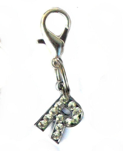 Pingente letra R com cristais brilhantes, parte da coleção A-Z Crystal Letter Pet Charms, perfeito para complementar acessórios e representar suplementos premium naturais para energia, vitalidade e saúde cognitiva desenvolvidos para o mercado português.