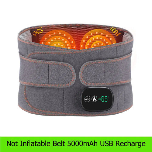 Cinta térmica cinza com ajuste em velcro, display digital mostrando 65 graus, para alívio da dor lombar, Heat Therapy Lumbar Brace Support Massager Waist Massager Back Belt, ideal para bem-estar natural.