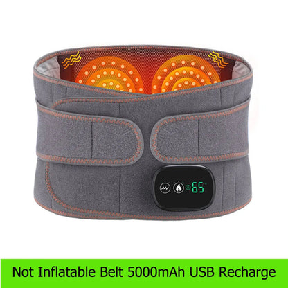 Cinta térmica cinza com ajuste em velcro, display digital mostrando 65 graus, para alívio da dor lombar, Heat Therapy Lumbar Brace Support Massager Waist Massager Back Belt, ideal para bem-estar natural.