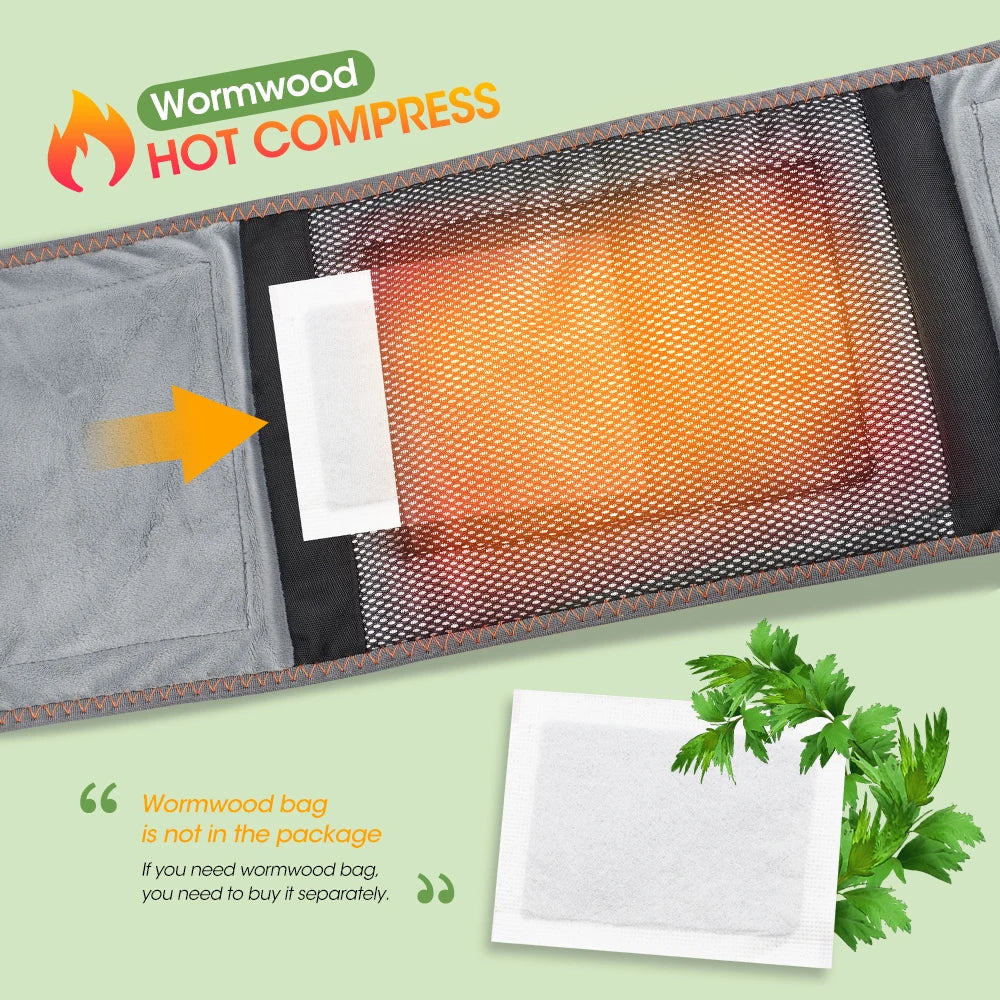 Imagem detalhada do Heat Therapy Lumbar Brace Support Massager Waist Massager Back Belt com compressa térmica para alívio da dor, ideal para bem-estar natural e vitalidade.