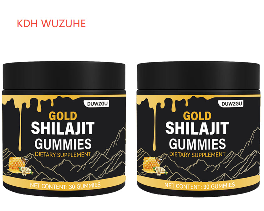 Frascos de Shilajit Honey Gummies, suplementos premium naturais para energia, vitalidade e saúde cognitiva, com fórmula natural que inclui mel e adaptogénios para bem-estar em Portugal.