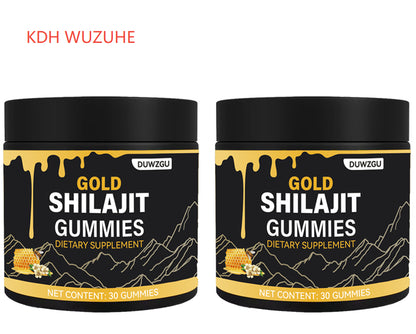 Frascos de Shilajit Honey Gummies, suplementos premium naturais para energia, vitalidade e saúde cognitiva, com fórmula natural que inclui mel e adaptogénios para bem-estar em Portugal.