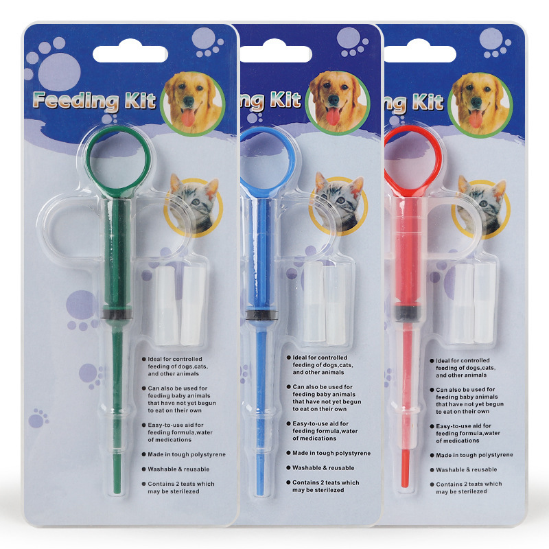 Conjunto de dispensadores de medicamentos para pets em plástico resistente, com design em verde, azul e vermelho, ideal para administração controlada de comprimidos e líquidos, Medicine Syringe Tablet Pill Gun Piller Pet Dispenser Medicine, suplementos premium naturais para energia, vitalidade  e saúde cognitiva, desenvolvidos para o mercado português.