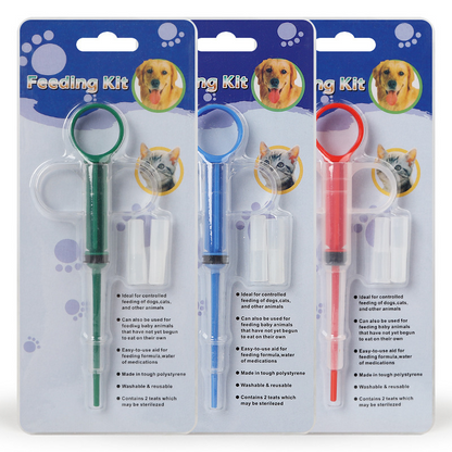 Conjunto de dispensadores de medicamentos para pets em plástico resistente, com design em verde, azul e vermelho, ideal para administração controlada de comprimidos e líquidos, Medicine Syringe Tablet Pill Gun Piller Pet Dispenser Medicine, suplementos premium naturais para energia, vitalidade  e saúde cognitiva, desenvolvidos para o mercado português.